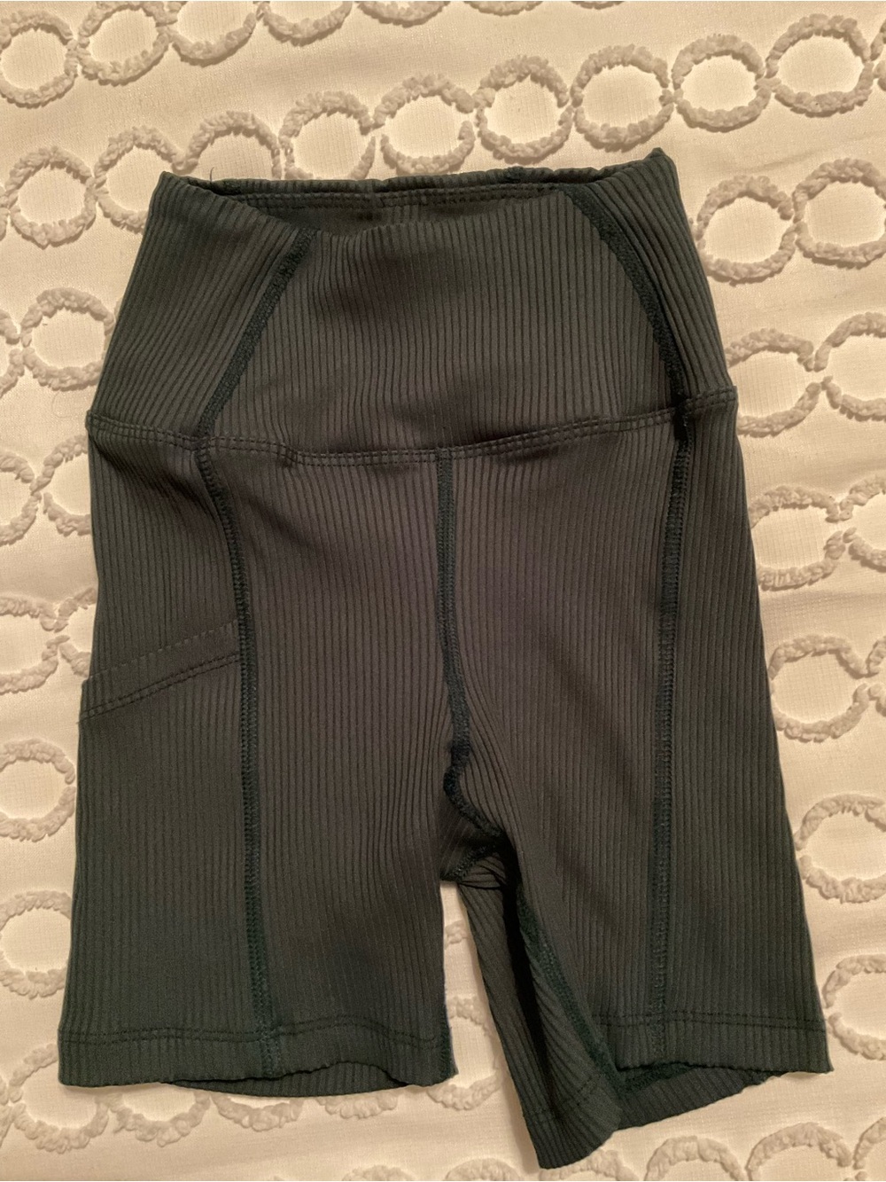 Year of Ours Black Ribbed High-Waist Bike Shorts DARK GREEN